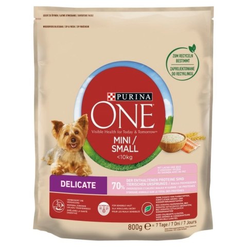 PURINA ONE Mini Delicate Łosoś, ryż - sucha karma dla psa - 800 g PURINA ONE Mini Delicate Łosoś, ryż - sucha karma dla psa - 800 g