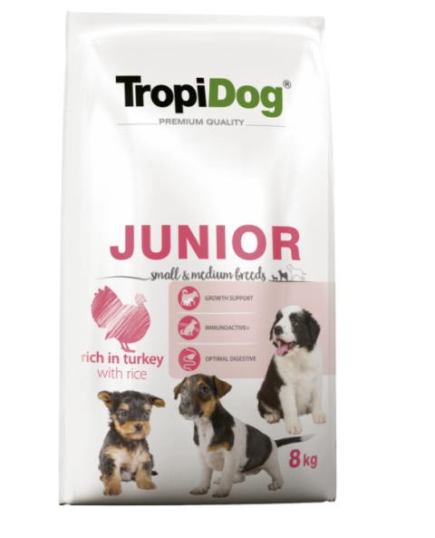 Tropidog Premium Junior Small And Medium Breeds Łosoś Z Ryżem 8kg